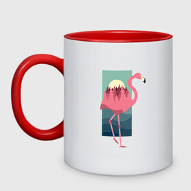 Кружка двухцветная с принтом Фламинго лес и закат в Тюмени, керамика | объем — 330 мл, диаметр — 80 мм. Цветная ручка и кайма сверху, в некоторых цветах — вся внутренняя часть | africa | afrika | bird | double exposure | fashion | flamingo | forest | landscape | pink flamingo | summer | sunset | африка | двойная экспозиция | лес | лето | мода | нарисованный фламинго | пейзаж | птица | рисунок | розовый фламинго | тре