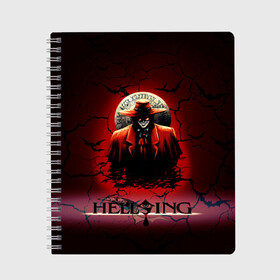 Тетрадь с принтом HELLSING SSS в Тюмени, 100% бумага | 48 листов, плотность листов — 60 г/м2, плотность картонной обложки — 250 г/м2. Листы скреплены сбоку удобной пружинной спиралью. Уголки страниц и обложки скругленные. Цвет линий — светло-серый
 | bats | cracked | hellsing film | hellsing lettering | hellsing print | helsing | red | van hellsing | ван хельсинг | красный | летучие мыши | надпись хельсинг | принт хельсинг | трещены | фильм хельсинг | хельсинг