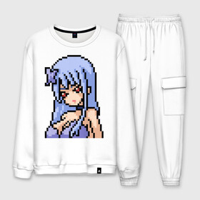 Мужской костюм хлопок с принтом Pixel art anime girl в Тюмени, 100% хлопок | на свитшоте круглая горловина, мягкая резинка по низу. Брюки заужены к низу, на них два вида карманов: два “обычных” по бокам и два объемных, с клапанами, расположенные ниже линии бедра. Брюки с мягкой трикотажной резинкой на поясе и по низу штанин. В поясе для дополнительного комфорта — широкие завязки | anime | art | girl | manga | pixel | аниме | арт | девушка | манга | пиксель