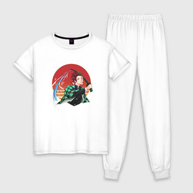 Женская пижама хлопок с принтом TANJIRO KAMADO | ТАНДЖИРО в Тюмени, 100% хлопок | брюки и футболка прямого кроя, без карманов, на брюках мягкая резинка на поясе и по низу штанин | demon slayer | giuy tomioka | kimetsu no yaiba | kny | nezuko | shinobu | slayer | tanjiro | yoriichi tsugikuni | zenitsu | гию томиока | зенитсу | зенитцу | иноске хашибира | клинок рассекающий демонов | незуко | танджиро | шинобу 