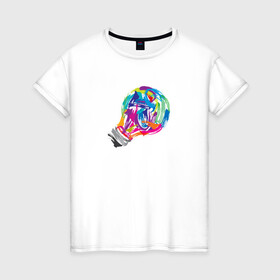 Женская футболка хлопок с принтом Лампочка в Тюмени, 100% хлопок | прямой крой, круглый вырез горловины, длина до линии бедер, слегка спущенное плечо | акварель | лампочка | мазки кистью | рисунок | цвета