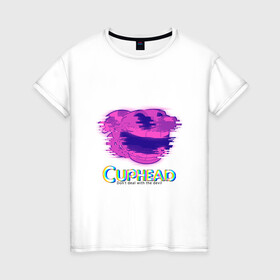 Женская футболка хлопок с принтом Cuphead Glitch в Тюмени, 100% хлопок | прямой крой, круглый вырез горловины, длина до линии бедер, слегка спущенное плечо | glitch | голова | фиолетовый | чашка