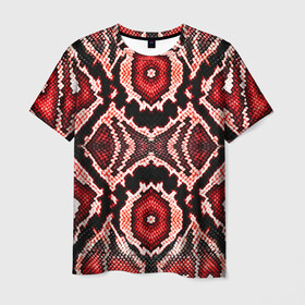 Мужская футболка 3D с принтом Красный Питон в Тюмени, 100% полиэфир | прямой крой, круглый вырез горловины, длина до линии бедер | Тематика изображения на принте: змея | кожа | питон | чешуя