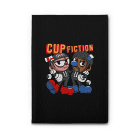 Обложка для автодокументов с принтом CUP FICTION в Тюмени, натуральная кожа |  размер 19,9*13 см; внутри 4 больших “конверта” для документов и один маленький отдел — туда идеально встанут права | art | cartoon | cup | cuphead | devil | dice | fiction | game | king | mugman | pulp | the | арт | бос | босс | голова | демон | дьявол | игра | капхед | криминальное | магмен | мультик | мультфильм | платформер | чаша | чашка | человек | черт 