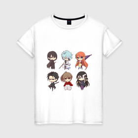 Женская футболка хлопок с принтом Gintama Characters в Тюмени, 100% хлопок | прямой крой, круглый вырез горловины, длина до линии бедер, слегка спущенное плечо | anime | ginatama | manga | аниме | гинтама | друзья | манга