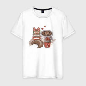 Мужская футболка хлопок с принтом Завтрак мечты в Тюмени, 100% хлопок | прямой крой, круглый вырез горловины, длина до линии бедер, слегка спущенное плечо. | Тематика изображения на принте: варенье | кофе | круассан | макарон | макарун