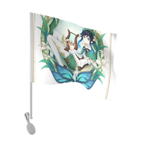 Флаг для автомобиля с принтом Икона Венти в Тюмени, 100% полиэстер | Размер: 30*21 см | арт | архонт ветра | барбатос | бог ветра | венти | дух ветра | милый парень | рисунок