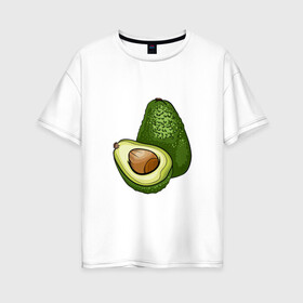 Женская футболка хлопок Oversize с принтом Аво в Тюмени, 100% хлопок | свободный крой, круглый ворот, спущенный рукав, длина до линии бедер
 | авокадо | косточка | половинка | пупырка | шершавый