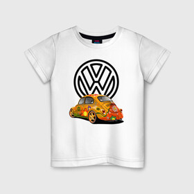 Детская футболка хлопок с принтом Volkswagen  в Тюмени, 100% хлопок | круглый вырез горловины, полуприлегающий силуэт, длина до линии бедер | Тематика изображения на принте: car | volkswagen | жук | классика | машина | скорость