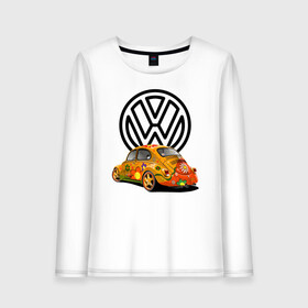 Женский лонгслив хлопок с принтом Volkswagen  в Тюмени, 100% хлопок |  | car | volkswagen | жук | классика | машина | скорость
