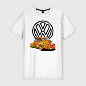 Мужская футболка хлопок Slim с принтом Volkswagen  в Тюмени, 92% хлопок, 8% лайкра | приталенный силуэт, круглый вырез ворота, длина до линии бедра, короткий рукав | car | volkswagen | жук | классика | машина | скорость