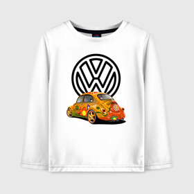 Детский лонгслив хлопок с принтом Volkswagen  в Тюмени, 100% хлопок | круглый вырез горловины, полуприлегающий силуэт, длина до линии бедер | car | volkswagen | жук | классика | машина | скорость