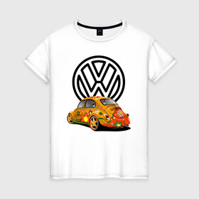 Женская футболка хлопок с принтом Volkswagen  в Тюмени, 100% хлопок | прямой крой, круглый вырез горловины, длина до линии бедер, слегка спущенное плечо | car | volkswagen | жук | классика | машина | скорость