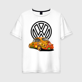 Женская футболка хлопок Oversize с принтом Volkswagen  в Тюмени, 100% хлопок | свободный крой, круглый ворот, спущенный рукав, длина до линии бедер
 | car | volkswagen | жук | классика | машина | скорость