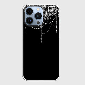 Чехол для iPhone 13 Pro с принтом Белая Мандала в Тюмени,  |  | рисунок | узоры | цветы | черно белое