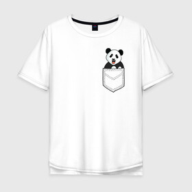Мужская футболка хлопок Oversize с принтом Довольная Панда в Кармане в Тюмени, 100% хлопок | свободный крой, круглый ворот, “спинка” длиннее передней части | Тематика изображения на принте: animals | beats | head | panda | pocket | в кармане | голова | животные | звери | лапки | любовь | панда | улыбка