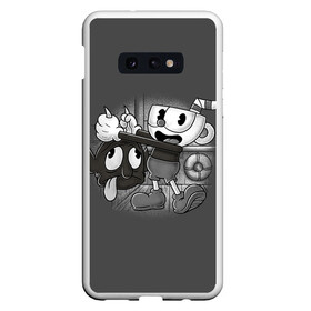 Чехол для Samsung S10E с принтом CUPHEAD в Тюмени, Силикон | Область печати: задняя сторона чехла, без боковых панелей | art | cartoon | cup | cuphead | devil | dice | game | king | mugman | the | арт | бос | босс | голова | демон | дьявол | игра | капхед | магмен | мультик | мультфильм | платформер | чаша | чашка | человек | черт