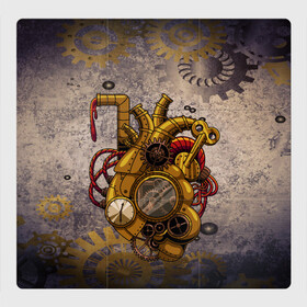 Магнитный плакат 3Х3 с принтом Механическое сердце в Тюмени, Полимерный материал с магнитным слоем | 9 деталей размером 9*9 см | steampunk | арт | графика | обои | плакат | постер | стимпанк