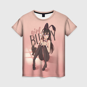 Женская футболка 3D с принтом Bunny Girl в Тюмени, 100% полиэфир ( синтетическое хлопкоподобное полотно) | прямой крой, круглый вырез горловины, длина до линии бедер | anime | aobuta | bunny | bunny girl | futaba | kaede | mai | nodoka | pfnds | rio | sakuta | shoko | аниме | анимэ | девочка зайка | зайка | каэдэ | комедия | маи | нодока | панда | рио | сакута | сёко | футаба | шоко