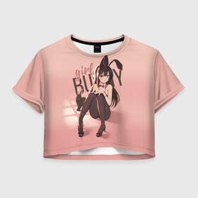 Женская футболка Crop-top 3D с принтом Bunny Girl в Тюмени, 100% полиэстер | круглая горловина, длина футболки до линии талии, рукава с отворотами | anime | aobuta | bunny | bunny girl | futaba | kaede | mai | nodoka | pfnds | rio | sakuta | shoko | аниме | анимэ | девочка зайка | зайка | каэдэ | комедия | маи | нодока | панда | рио | сакута | сёко | футаба | шоко