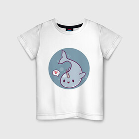 Детская футболка хлопок с принтом Кавайный нарвал в Тюмени, 100% хлопок | круглый вырез горловины, полуприлегающий силуэт, длина до линии бедер | animals | narwhal | животное | зверь | кавайный нарвал | нарвал | подводный мир | рыба