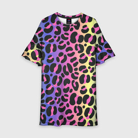 Детское платье 3D с принтом Neon Leopard Pattern в Тюмени, 100% полиэстер | прямой силуэт, чуть расширенный к низу. Круглая горловина, на рукавах — воланы | africa | afrika | gradient | summer | tropical | африка | африканский узор | градиент | леопард | леопардовый узор | лето | неон | неоновое свечение | паттерт | пятна | разные цвета | саванна | тропики | тропический узор
