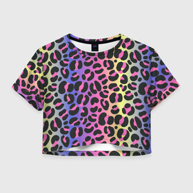 Женская футболка Crop-top 3D с принтом Neon Leopard Pattern в Тюмени, 100% полиэстер | круглая горловина, длина футболки до линии талии, рукава с отворотами | africa | afrika | gradient | summer | tropical | африка | африканский узор | градиент | леопард | леопардовый узор | лето | неон | неоновое свечение | паттерт | пятна | разные цвета | саванна | тропики | тропический узор