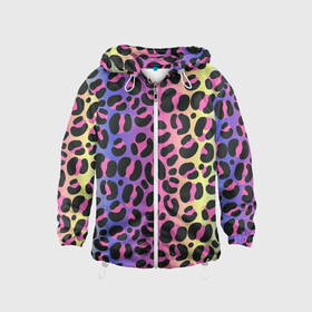 Детская ветровка 3D с принтом Neon Leopard Pattern в Тюмени, 100% полиэстер | подол и капюшон оформлены резинкой с фиксаторами, по бокам два кармана без застежек, один потайной карман на груди | africa | afrika | gradient | summer | tropical | африка | африканский узор | градиент | леопард | леопардовый узор | лето | неон | неоновое свечение | паттерт | пятна | разные цвета | саванна | тропики | тропический узор