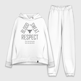 Женский костюм хлопок Oversize с принтом Blood Sweat RESPECT в Тюмени,  |  | blood | bodybuilding | bull | crossfit | dwayne johnson | fitness | gym | logo | motivation | project | respect | sport | star | sweat | the rock | under armour | бодибилдинг | броня | бык | дуэйн джонсон | звезда | качалка | кровь | кроссфит | лого | мот