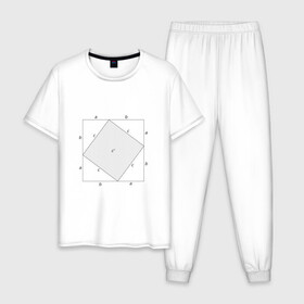 Мужская пижама хлопок с принтом Теорема Пифагора в Тюмени, 100% хлопок | брюки и футболка прямого кроя, без карманов, на брюках мягкая резинка на поясе и по низу штанин
 | алгебра | геометрия | гик | график | евклидова геометрия | математика | пифагор | схема | теорема