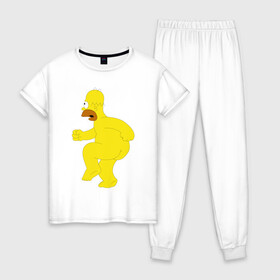 Женская пижама хлопок с принтом Голый Гомер Симпсон в Тюмени, 100% хлопок | брюки и футболка прямого кроя, без карманов, на брюках мягкая резинка на поясе и по низу штанин | homer simpson | гомер | гомер симпсон | симпсоны