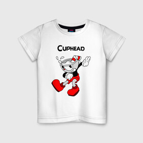 Детская футболка хлопок с принтом Cuphead Капхед в Тюмени, 100% хлопок | круглый вырез горловины, полуприлегающий силуэт, длина до линии бедер | cup head | cuphead | run and gun | детям | капхед | капхэд | логотипы игр | персонажи игр | чашка