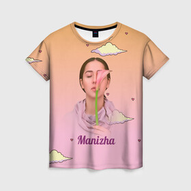Женская футболка 3D с принтом Манижа  Manizha в Тюмени, 100% полиэфир ( синтетическое хлопкоподобное полотно) | прямой крой, круглый вырез горловины, длина до линии бедер | manizha | далеровна | душанбе | евровидение | евровидение 2021 | манижа | певица | таджикистан | хамраева