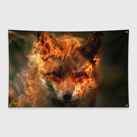 Флаг-баннер с принтом Огненная лиса в Тюмени, 100% полиэстер | размер 67 х 109 см, плотность ткани — 95 г/м2; по краям флага есть четыре люверса для крепления | fox | foxy | животное | звери | лиса | лисенок | лисичка | милая | рыжая | фокс