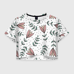 Женская футболка Crop-top 3D с принтом Весенние цветы в Тюмени, 100% полиэстер | круглая горловина, длина футболки до линии талии, рукава с отворотами | cute | spring | весеннее | весна | нежность | цветы