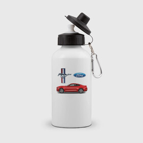 Бутылка спортивная с принтом FORD MUSTANG в Тюмени, металл | емкость — 500 мл, в комплекте две пластиковые крышки и карабин для крепления | car | cupe | ford | mustang | машина | скорость