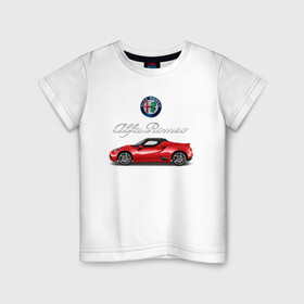 Детская футболка хлопок с принтом ALFA ROMEO в Тюмени, 100% хлопок | круглый вырез горловины, полуприлегающий силуэт, длина до линии бедер | alfa romeo | car | sport | машина | скорость