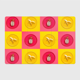 Магнитный плакат 3Х2 с принтом фрукты шахматы в Тюмени, Полимерный материал с магнитным слоем | 6 деталей размером 9*9 см | Тематика изображения на принте: 3d | банан | вкусняшки | еда | желтый | клетка | розовый | фрукты