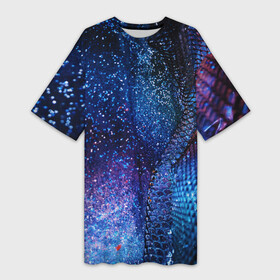 Платье-футболка 3D с принтом синяя чешуйчатая абстракция blue cosmos в Тюмени,  |  | 3d | abstraction | blue | blue background | galaxy | glitter | neon | space | sparkles | stars | абстракция | блестки | галактика | глиттер | звезды | космос | неон | синий | синий фон