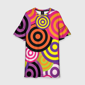 Детское платье 3D с принтом Аннотация разноцветных кругов в Тюмени, 100% полиэстер | прямой силуэт, чуть расширенный к низу. Круглая горловина, на рукавах — воланы | Тематика изображения на принте: абстрация | аннотация | иллюзии | круги | мишени | мишень | разноцветный