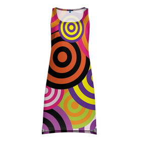 Платье-майка 3D с принтом Аннотация разноцветных кругов в Тюмени, 100% полиэстер | полуприлегающий силуэт, широкие бретели, круглый вырез горловины, удлиненный подол сзади. | абстрация | аннотация | иллюзии | круги | мишени | мишень | разноцветный