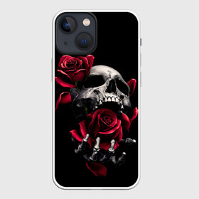 Чехол для iPhone 13 mini с принтом ЧЕРЕП И РОЗЫ в Тюмени,  |  | death | flowers | horror | metal | rose | roses | skull | арт | зомби | кости | розы | скелет | цветы | череп | черный