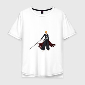 Мужская футболка хлопок Oversize с принтом Ичиго Куросаки в Тюмени, 100% хлопок | свободный крой, круглый ворот, “спинка” длиннее передней части | anime | bleach | hero | ichigo kurosaki | manga | блич | герой | ичиго куросаки