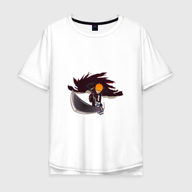 Мужская футболка хлопок Oversize с принтом Ичиго Куросаки в Тюмени, 100% хлопок | свободный крой, круглый ворот, “спинка” длиннее передней части | Тематика изображения на принте: anime | bleach | hero | ichigo kurosaki | manga | блич | герой | ичиго куросаки