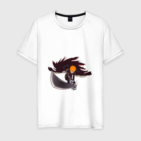 Мужская футболка хлопок с принтом Ичиго Куросаки в Тюмени, 100% хлопок | прямой крой, круглый вырез горловины, длина до линии бедер, слегка спущенное плечо. | Тематика изображения на принте: anime | bleach | hero | ichigo kurosaki | manga | блич | герой | ичиго куросаки