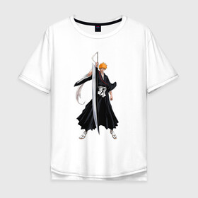 Мужская футболка хлопок Oversize с принтом Блич - Ичиго в Тюмени, 100% хлопок | свободный крой, круглый ворот, “спинка” длиннее передней части | anime | bleach | hero | ichigo kurosaki | manga | блич | герой | ичиго куросаки