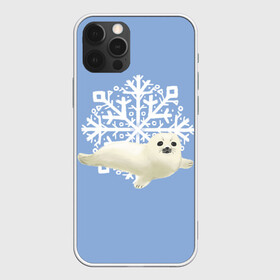 Чехол для iPhone 12 Pro с принтом Беляк в Тюмени, силикон | область печати: задняя сторона чехла, без боковых панелей | белый | беляк | детёныш | зима | лазурно серый | милота | милый | синий | снег | снежинка | тюлень