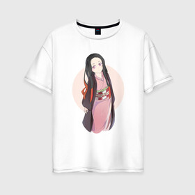 Женская футболка хлопок Oversize с принтом Kamado Nezuko в Тюмени, 100% хлопок | свободный крой, круглый ворот, спущенный рукав, длина до линии бедер
 | demon slayer | iguro obanai | клинок рассекающий демонов | обанай игуро