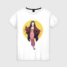 Женская футболка хлопок с принтом Kamado Nezuko в Тюмени, 100% хлопок | прямой крой, круглый вырез горловины, длина до линии бедер, слегка спущенное плечо | demon slayer | iguro obanai | клинок рассекающий демонов | обанай игуро
