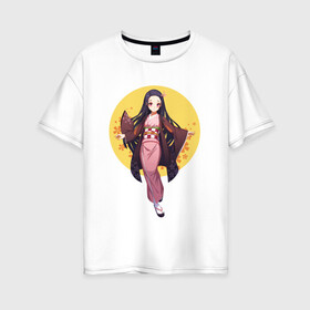 Женская футболка хлопок Oversize с принтом Kamado Nezuko в Тюмени, 100% хлопок | свободный крой, круглый ворот, спущенный рукав, длина до линии бедер
 | demon slayer | iguro obanai | клинок рассекающий демонов | обанай игуро